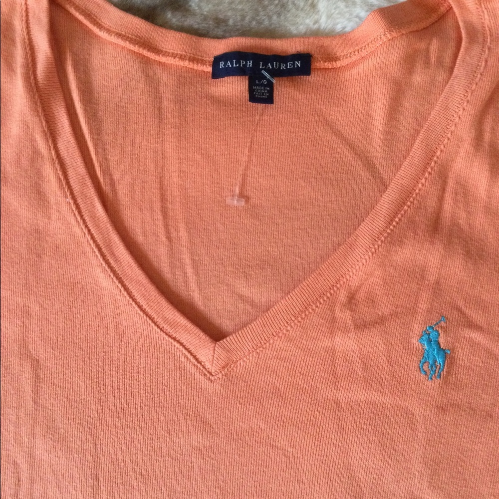 🆕 Ralph Lauren Peach V-Neck T-Shirt 👚🍑 - Picture 3 of 9